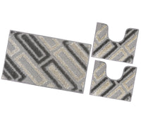 Tappeto Bagno Moderno Parure Set 3 Pezzi Soffice Shaggy Assorbente Antiscivolo Lavabile Beige