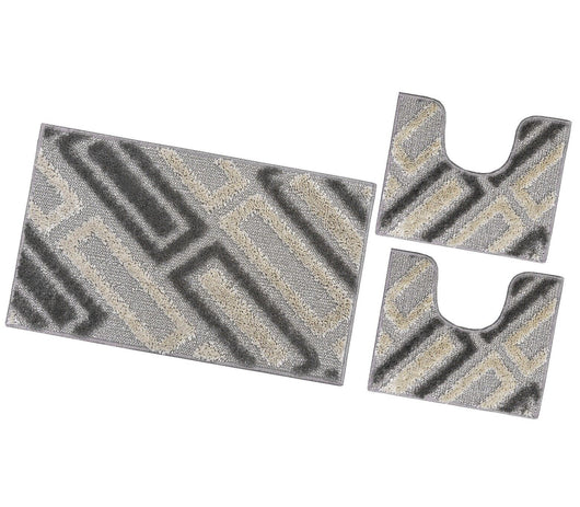 Tappeto Bagno Moderno Parure Set 3 Pezzi Soffice Shaggy Assorbente Antiscivolo Lavabile Beige