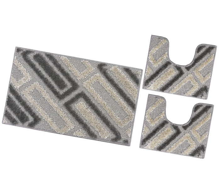 Tappeto Bagno Moderno Parure Set 3 Pezzi Soffice Shaggy Assorbente Antiscivolo Lavabile Beige