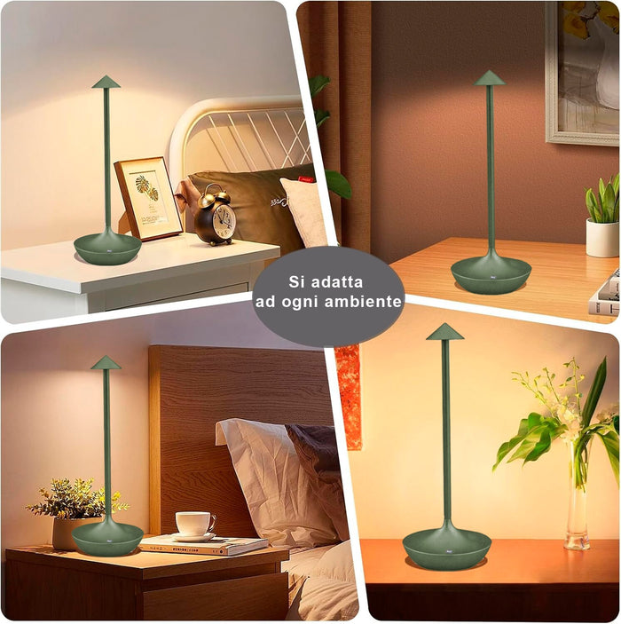 Lampada Touch Led Regolabile Abat Jour Moderna Comodino Tavolo Scrivania No Fili Ricarica Usb Verde