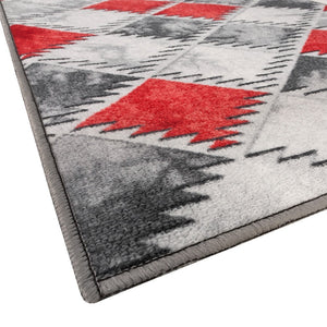 Tappeto Cucina Bordato Antiscivolo Assorbente Passatoia Colori Accesi Patchwork 57x140 Cm Rosso