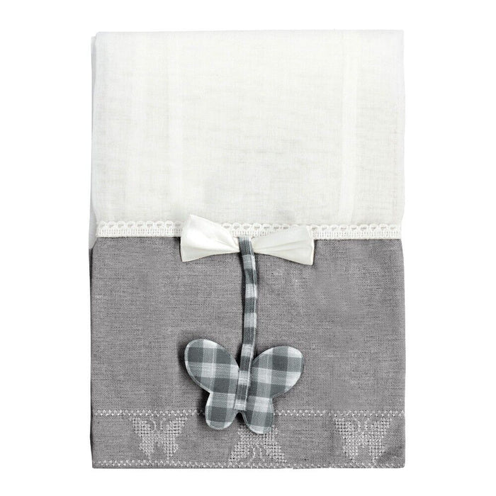 Tende Finestre Porta Interno Tessuto Semitrasparente Shabby Chic Farfalla Coppia Grigio - 60x240 Cm