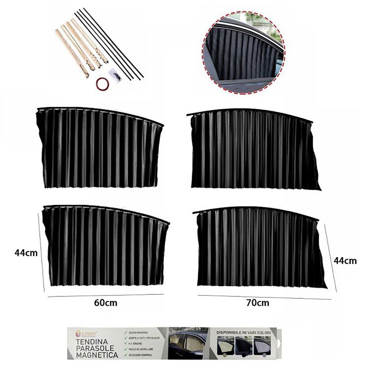 KIT 4 TENDA TENDINA PARASOLE RAGGI UV MAGNETICA AUTO ANTERIORE E POSTERIORE NERA