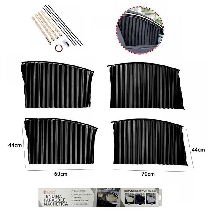 KIT 4 TENDA TENDINA PARASOLE RAGGI UV MAGNETICA AUTO ANTERIORE E POSTERIORE NERA