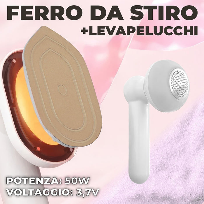 FERRO DA STIRO LEVAPELUCCHI RICARICABILE 2-IN-1 PORTATILE DA VIAGGIO MQ-929 50W