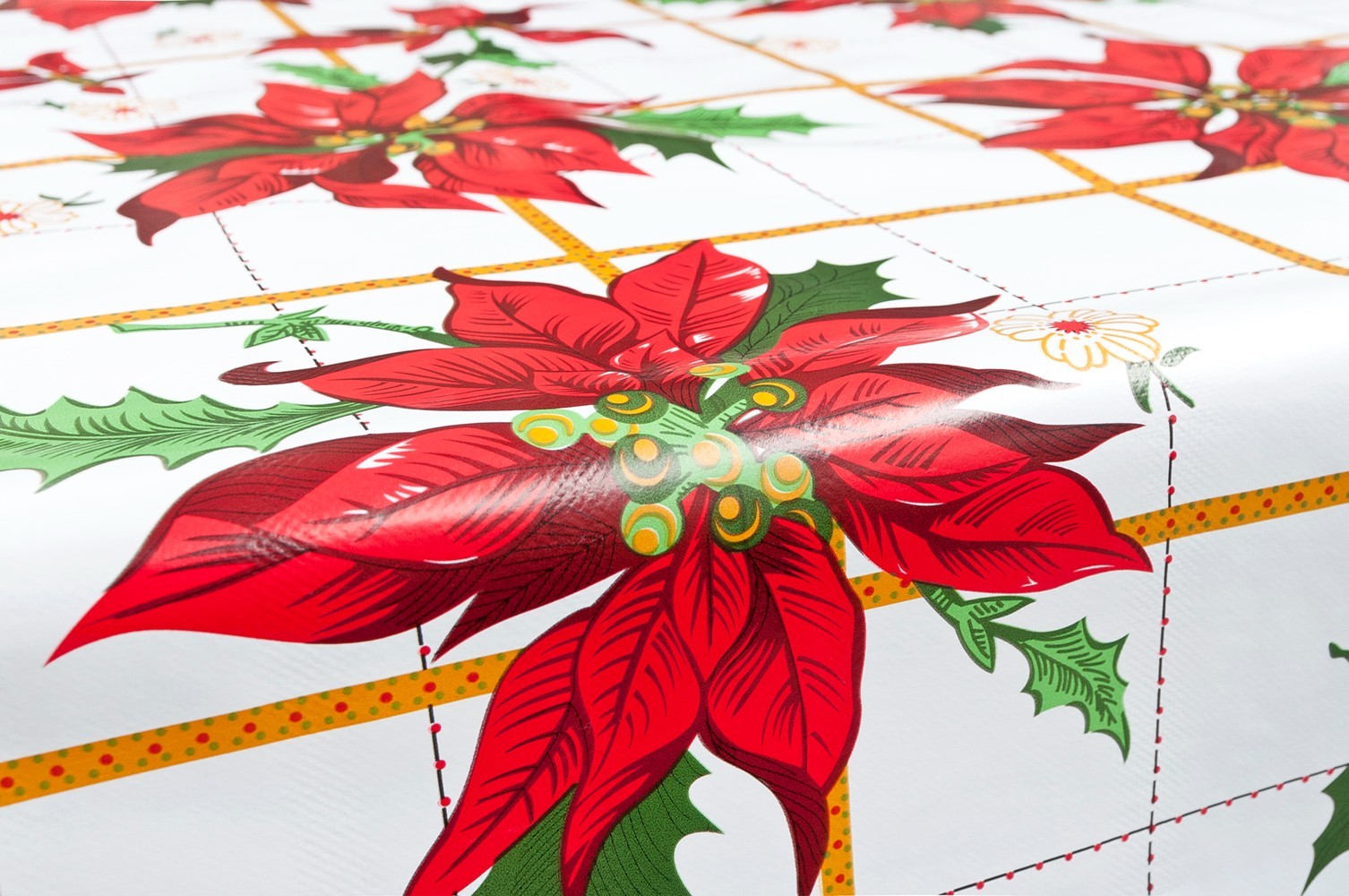 Tovaglia Natalizia Copritavolo Antimacchia Plastificata Retro Felpato Stella Di Natale - 140x400 cm