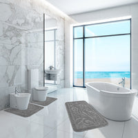 Tappeto Bagno Damascato Parure Grigio Morbido Soffice Assorbente Antiscivolo Lavabile