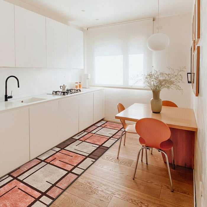 Tappeto Cucina Bordato Antiscivolo 57x140 Cm Moderno Passatoia Colori Accesi Marmorizzato Rosso