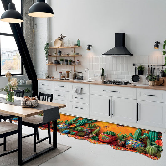 Tappeto Cucina Gomma Pvc Stampa Digitale HD Piante Cactus Moderno Sagomato Antimacchia 50x90 cm