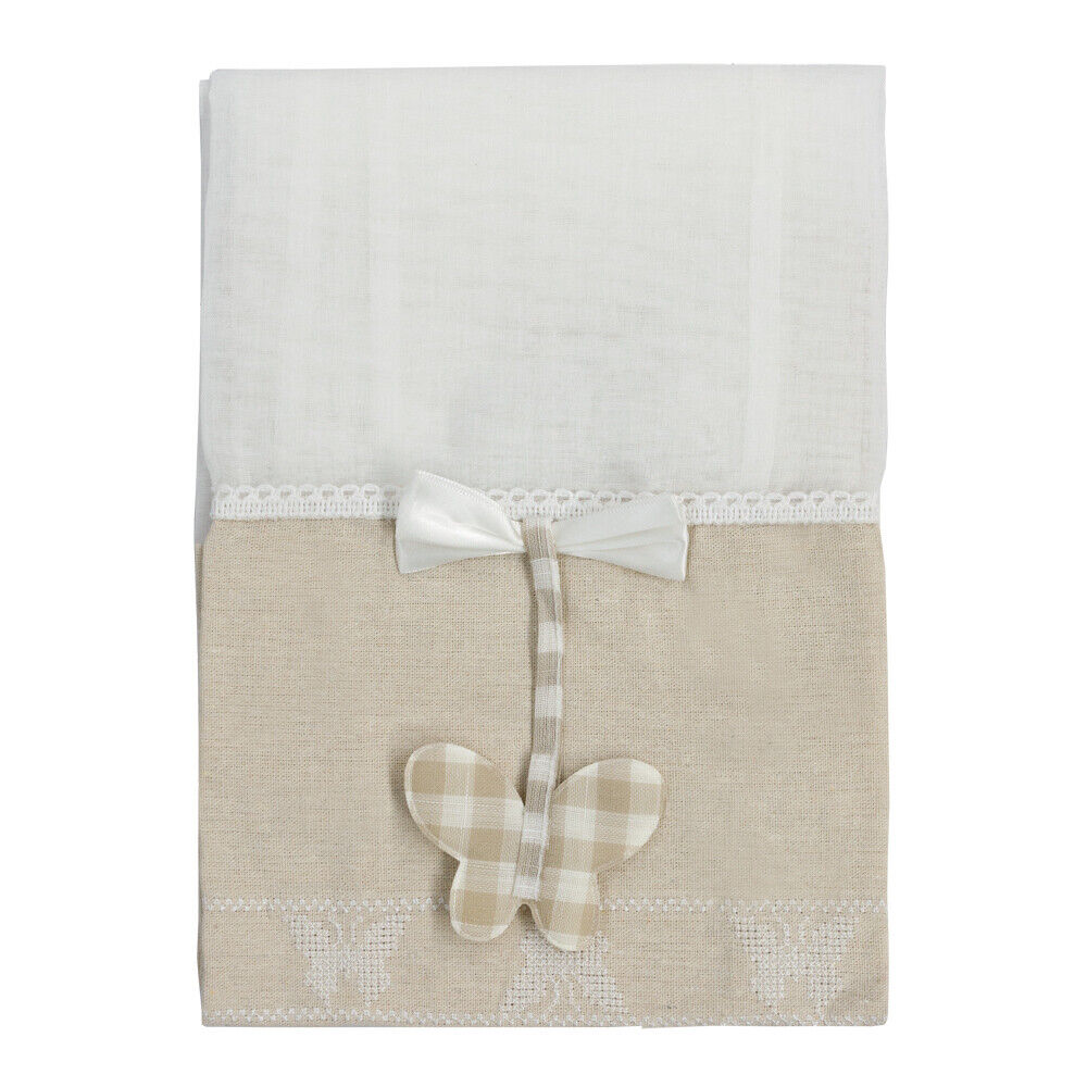 Tende Finestre Porta 60x150 cm Tessuto Lino Semitrasparente Coppia 2 Pz Shabby Chic Farfalla