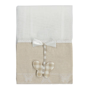 Tende Finestre Porta 60x150 cm Tessuto Lino Semitrasparente Coppia 2 Pz Shabby Chic Farfalla