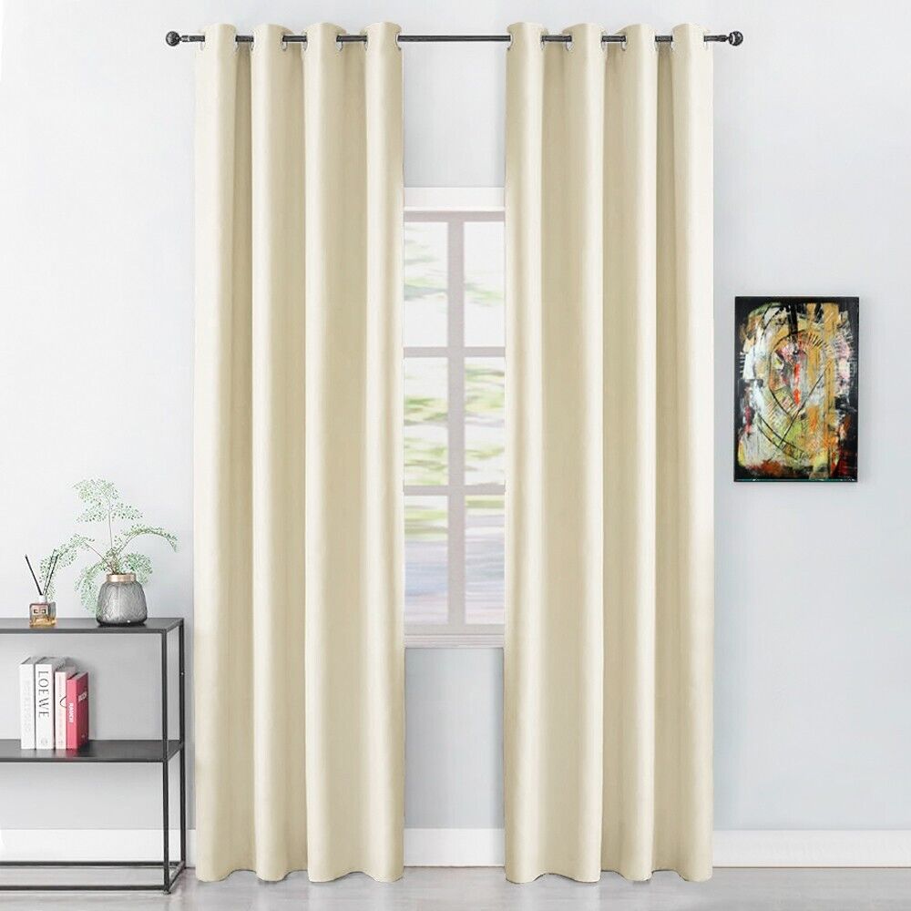 Tenda Porta Finestra 140x280 Cm Raso Sintetico 1 Pannello Coprente Occhielli Acciaio Beige