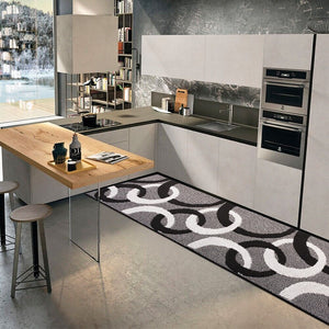Tappeto Cucina 57x240 Cm Tridimensionale Cerchi 3D Assorbente Morbido Moderno Antiscivolo Nero