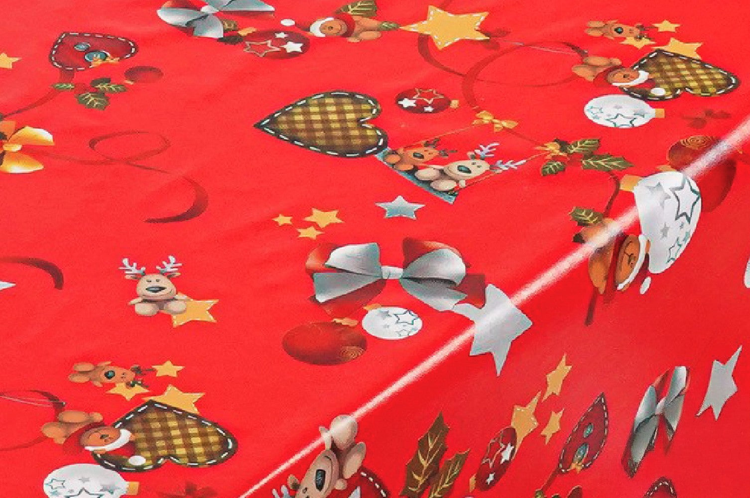 Tovaglia Cucina Natalizia Cerata Antimacchia Moderna Copritavolo Stelle Cuori Palline - 140x350 Cm