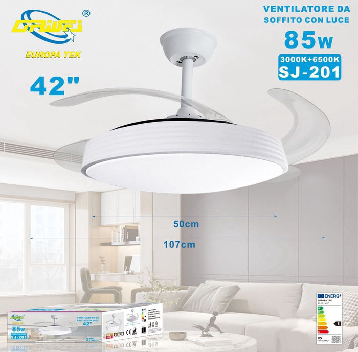 VENTILATORE SOFFITTO LUCE PALE SCOMPARSA 85W LAMPADARIO SOSPENSIONE 50CM SJ-201