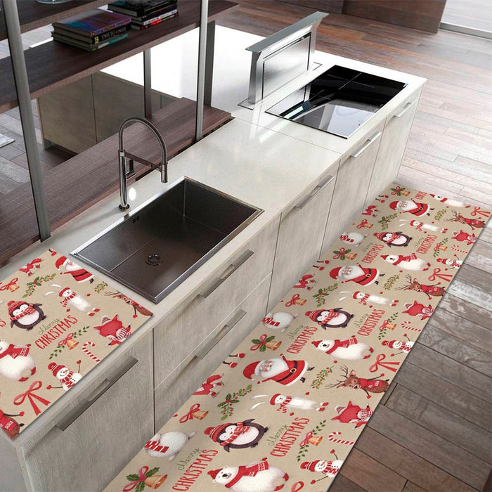 Tappeto Cucina Natale Pvc Antimacchia 51x100 cm Personaggi Natalizi Passatoia Natalizia Antiscivolo Lavabile
