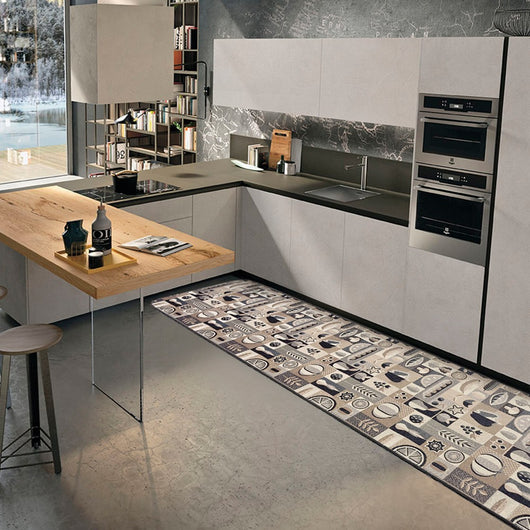 Tappeto Cucina Assorbente Bordato Antiscivolo Frutta e Verdura Passatoia Lavabile 52x140 Cm Nero