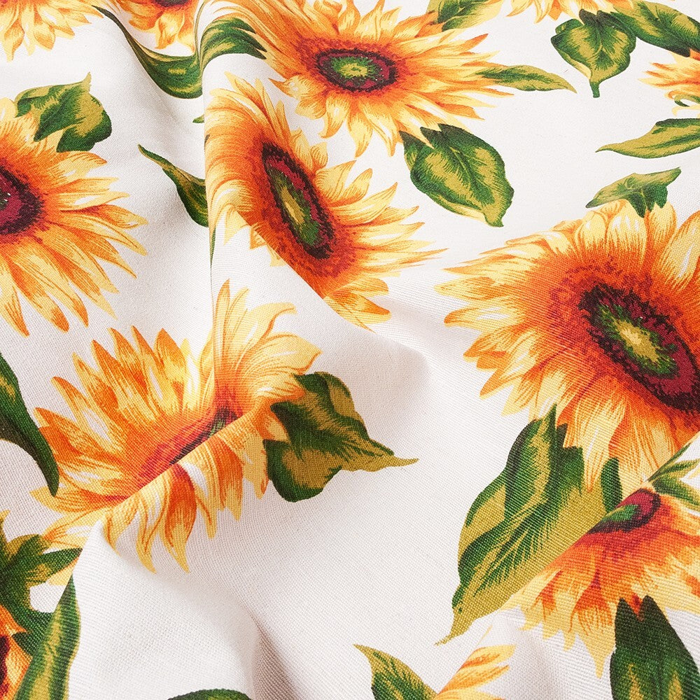 Tessuto Stoffa Girasoli Cotone Cucito Arredo Rivestimento Foderare Cuscini Divani 2,8x2 Mt Bianco