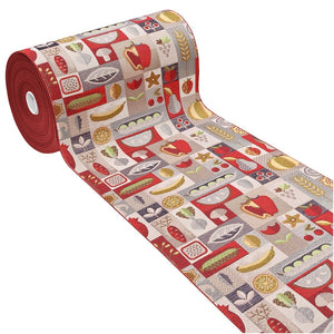 Tappeto Cucina Assorbente Bordato Antiscivolo Frutta e Verdura Passatoia Lavabile 52x280 Cm Bordeaux