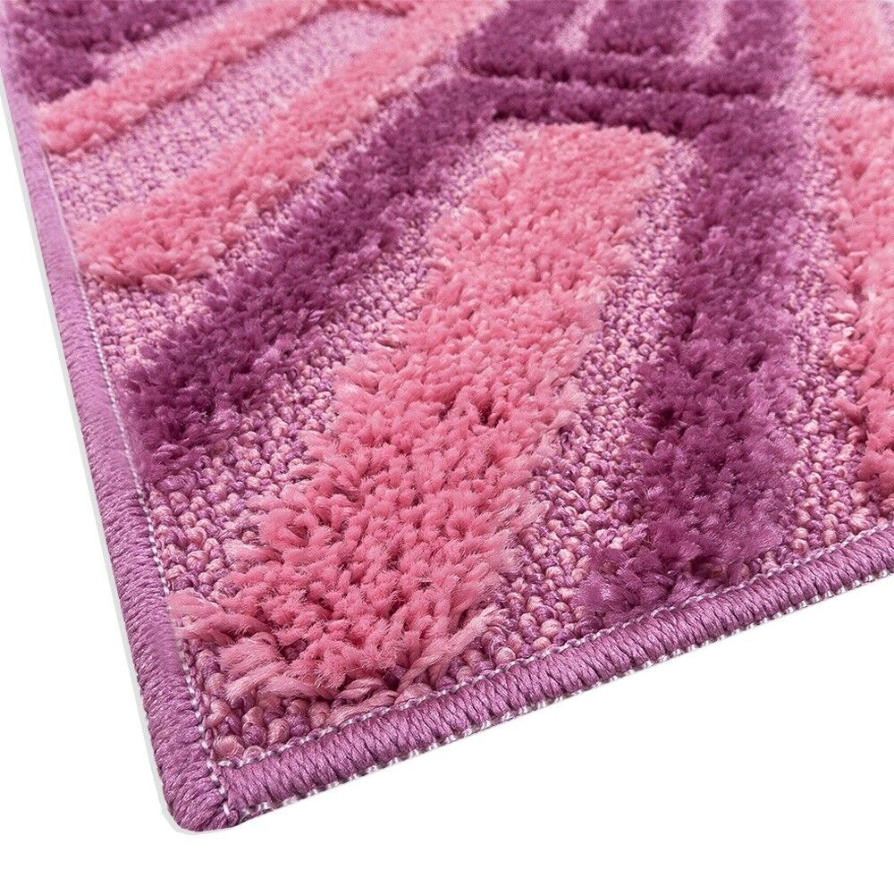 Tappeto Bagno Moderno Parure Set 3 Pezzi Soffice Shaggy Assorbente Antiscivolo Lavabile Rosa