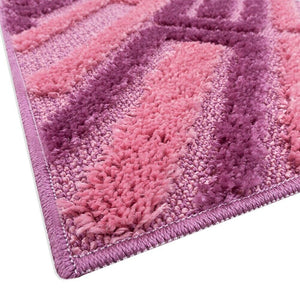 Tappeto Bagno Moderno Parure Set 3 Pezzi Soffice Shaggy Assorbente Antiscivolo Lavabile Rosa