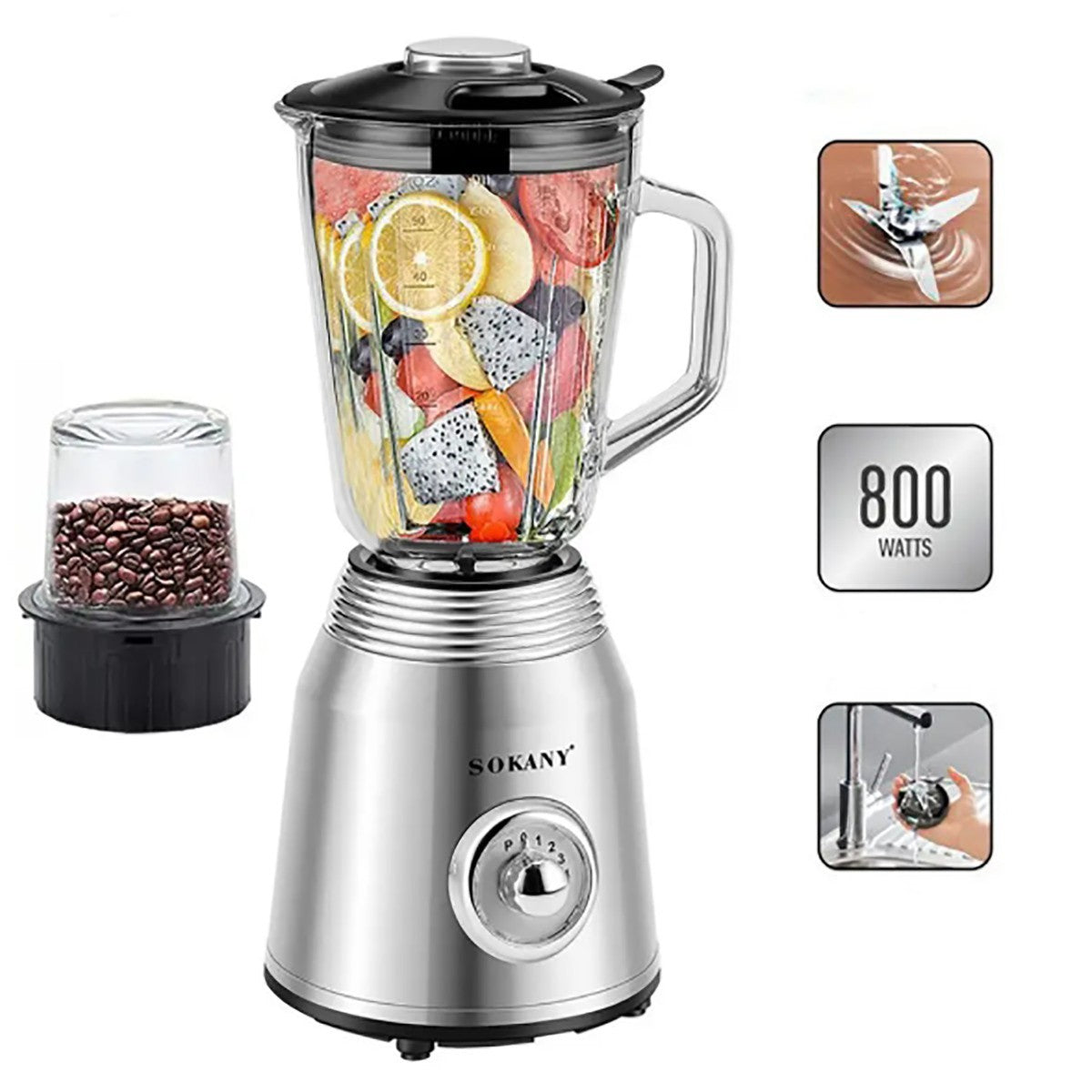 FRULLATORE ELETTRICO 2 IN 1 MACINA CAFFE TRITATUTTO 800W MIXER FRUTTA 1.5L SK186