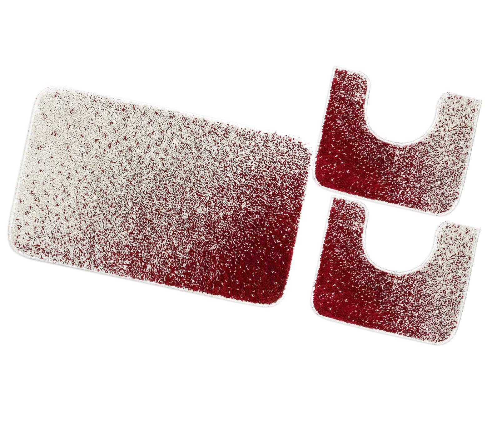 Tappeto Bagno Camera Scendiletto Doccia Vasca Antiscivolo Assorbente Shaggy Soffice IBISCO A Parure 3 Pezzi - Rosso
