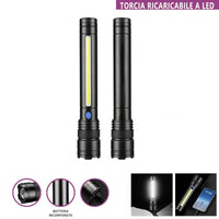 TORCIA RICARICABILE LED LATERALE COB USB POTENTE BATTERIA PORTATILE TE-B0623
