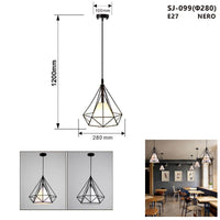 LAMPADARIO GABBIA METALLO INDUSTRIALE RETRO E27 PENDENTE VINTAGE NERO SJ-099
