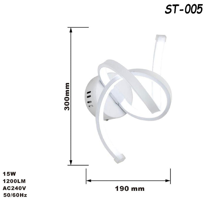 APPLIQUE LAMPADA INTERNO MODERNA PARETE MURO SPIRALE 15W LUCE CALDA ST-005