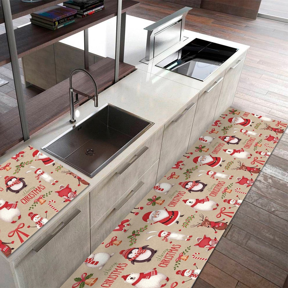 Tappeto Cucina Natale Pvc Antimacchia 51x190 cm Personaggi Natalizi Passatoia Natalizia Antiscivolo Lavabile
