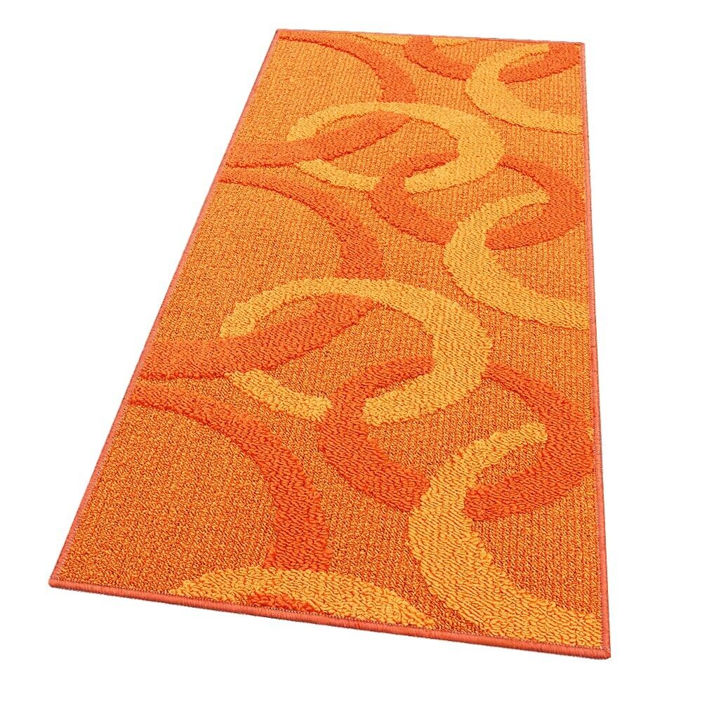 Tappeto Cucina 57x280 Cm Tridimensionale Cerchi 3D Assorbente Morbido Moderno Antiscivolo Arancione