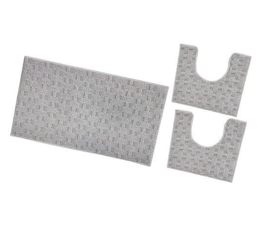 Tappeto Bagno Morbido Assorbente Antiscivolo 3D Intrecciato Lavabile Set 3 Pezzi Grigio