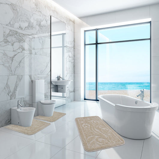 Tappeto Bagno Damascato Parure Panna Morbido Soffice Assorbente Antiscivolo Lavabile