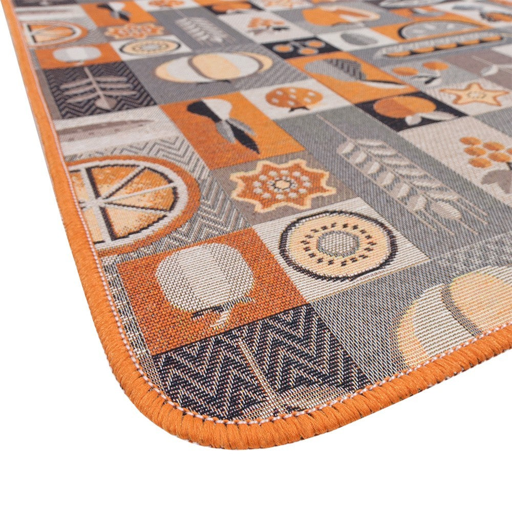 Tappeto Cucina Assorbente Bordato Antiscivolo Frutta e Verdura Passatoia Lavabile 52x40 Cm Arancione