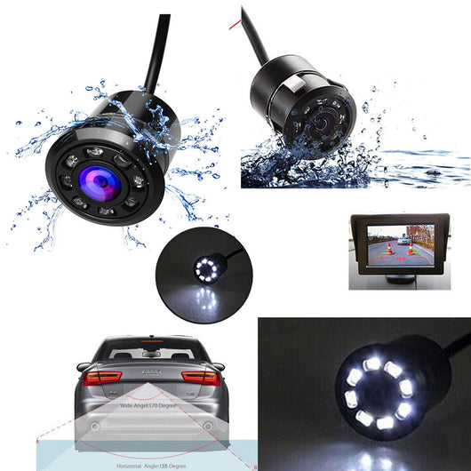 TELECAMERA 170° RETROCAMERA RETROMARCIA 8 LED A MOLLA MINI A COLORI AUTO SUV