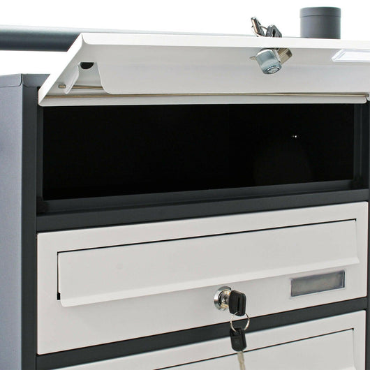 Blocco da 8 cassette per le lettere con piedini 2x4, vano sovrapposto, acciaio zincato antracite e bianco 16_0000050