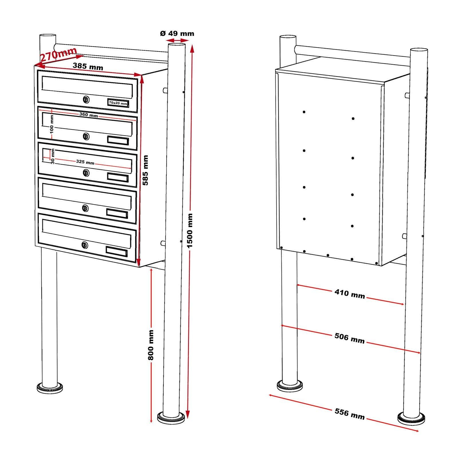 Blocco 5 cassette postali 5 scomparti base supporto posta acciaio zincato antracite 16_0000038