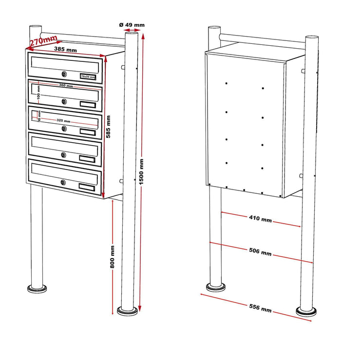 Blocco 5 cassette postali 5 scomparti base supporto posta acciaio zincato antracite 16_0000038