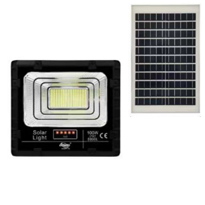 FARO LED FARETTO ALTA LUMINOSITA' PANNELLO SOLARE CREPUSCOLARE TELECOMANDO 100W