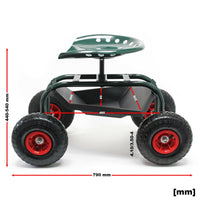 Sedile da giardino su ruote larghe max 150 kg carrello scorrevole porta attrezzi 16_0002694