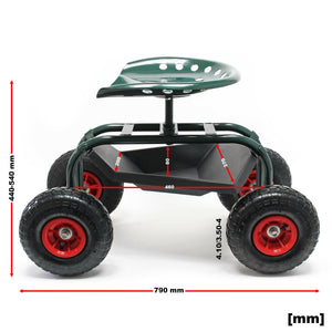 Sedile da giardino su ruote larghe max 150 kg carrello scorrevole porta attrezzi 16_0002694