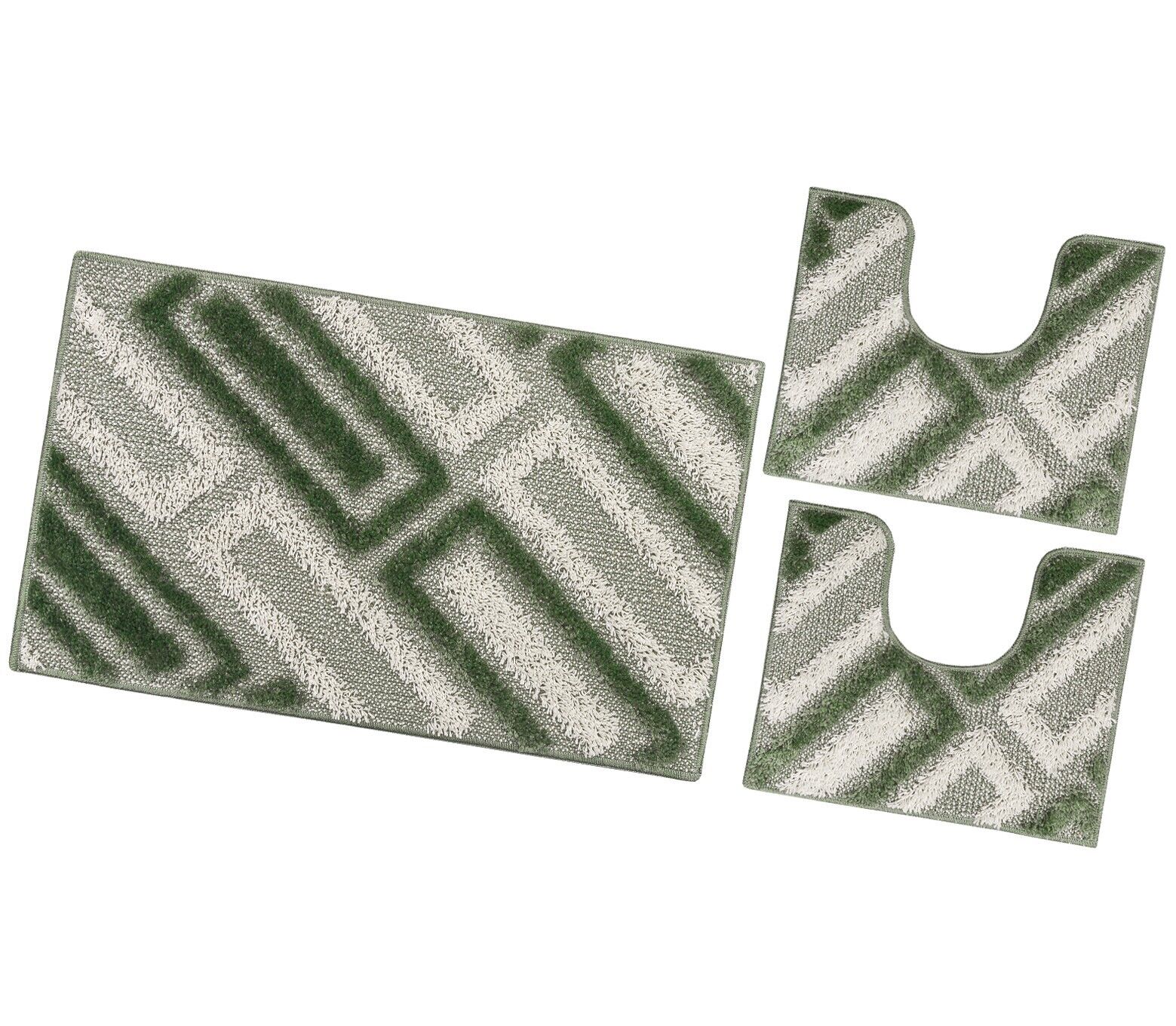 Tappeto Bagno Moderno Parure Set 3 Pezzi Soffice Shaggy Assorbente Antiscivolo Lavabile Verde