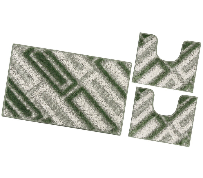 Tappeto Bagno Moderno Parure Set 3 Pezzi Soffice Shaggy Assorbente Antiscivolo Lavabile Verde