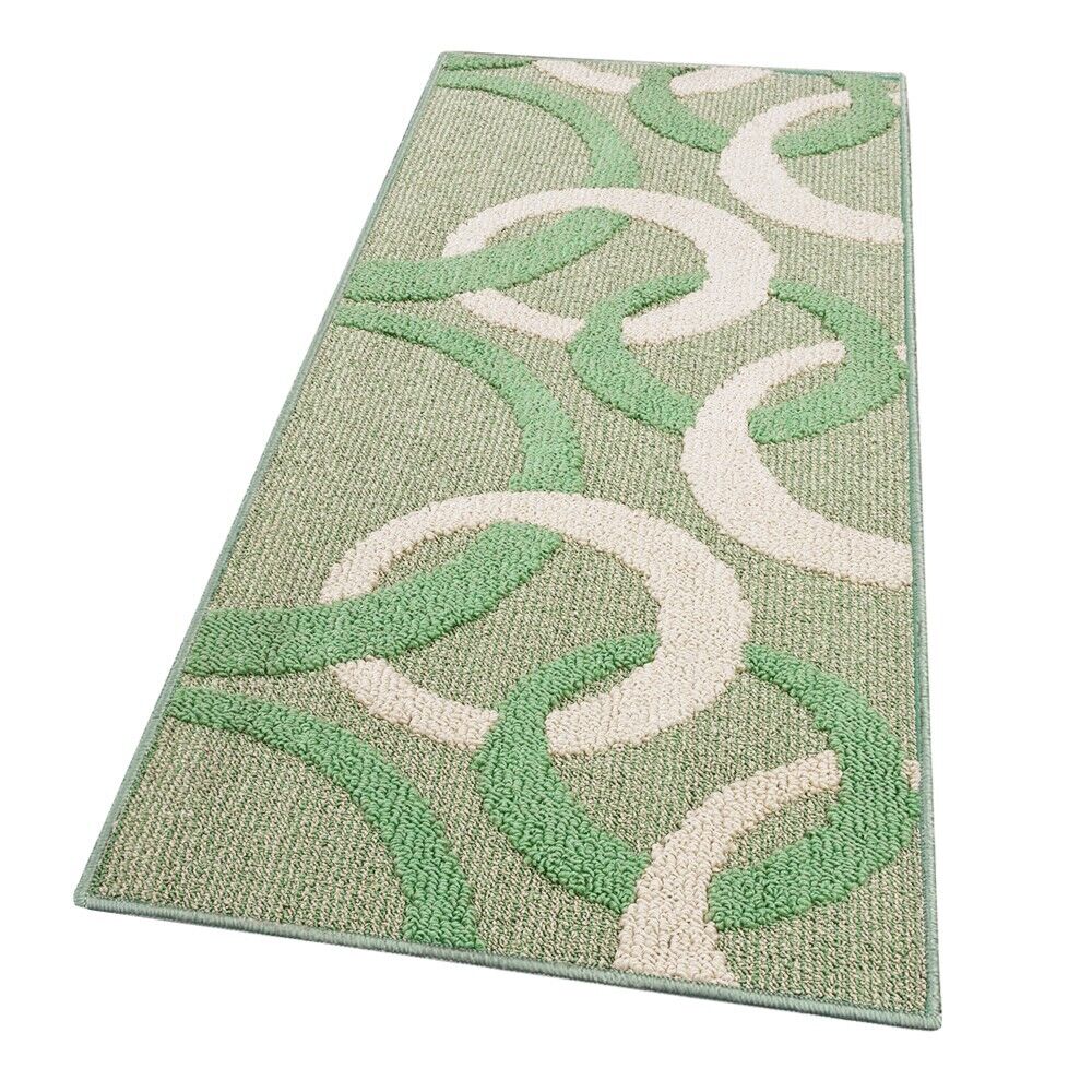 Tappeto Cucina 57x280 Cm Tridimensionale Cerchi 3D Assorbente Morbido Moderno Antiscivolo Verde