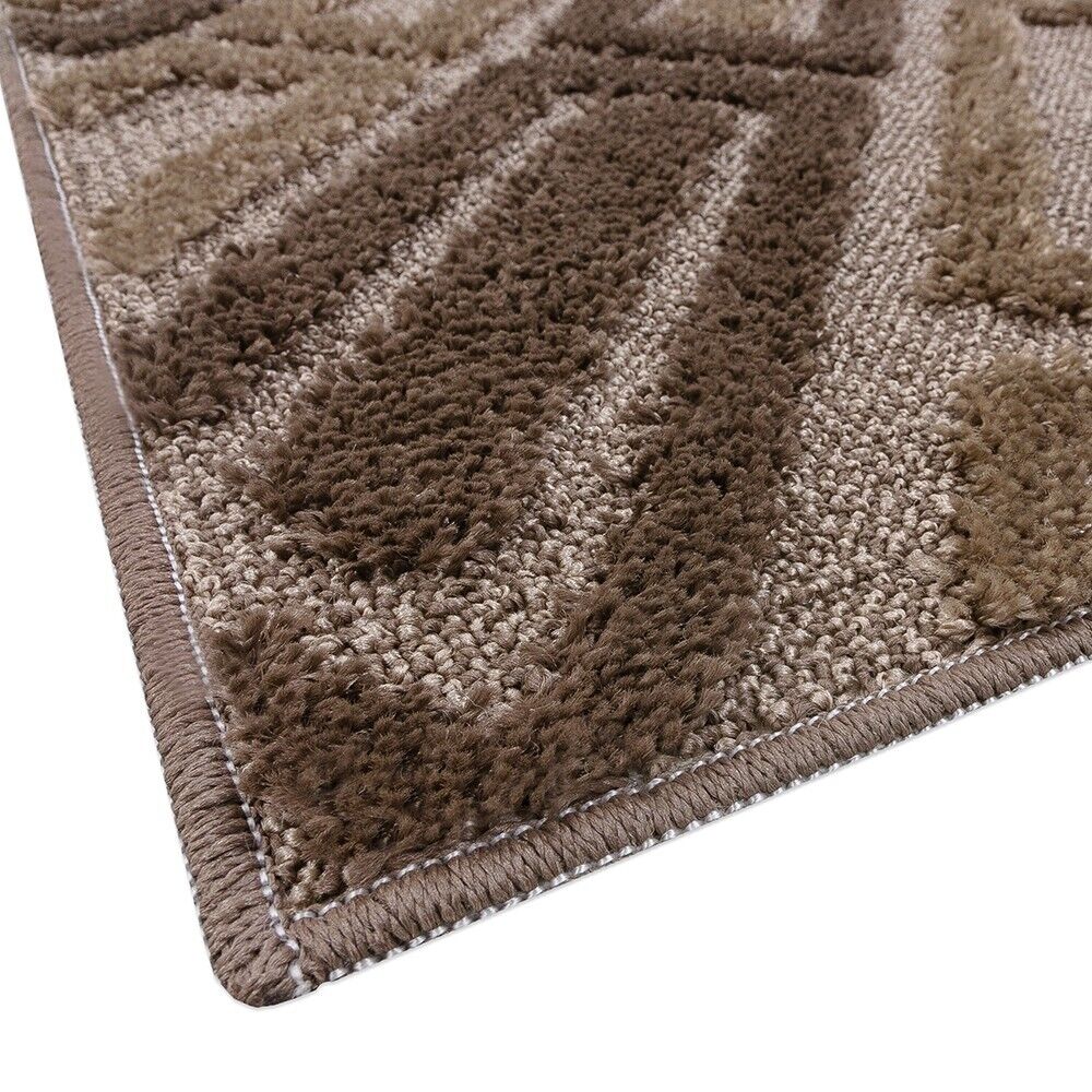 Tappeto Bagno Moderno Parure Set 3 Pezzi Soffice Shaggy Assorbente Antiscivolo Lavabile Marrone