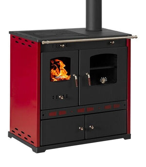 Stufa a legna Perfect Lux Eco, piastra superiore in ghisa, camino a destra