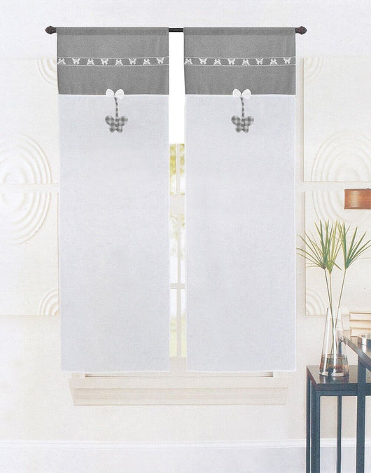 Tende Finestre Porta Interno Tessuto Semitrasparente Shabby Chic Farfalla Coppia Grigio - 60x240 Cm