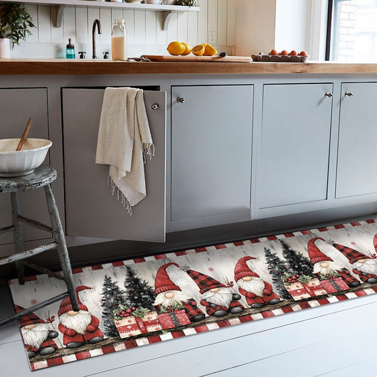 Tappeto Cucina Natale Antimacchia 51x340 cm Gnomi Passatoia Natalizia Antiscivolo Lavabile