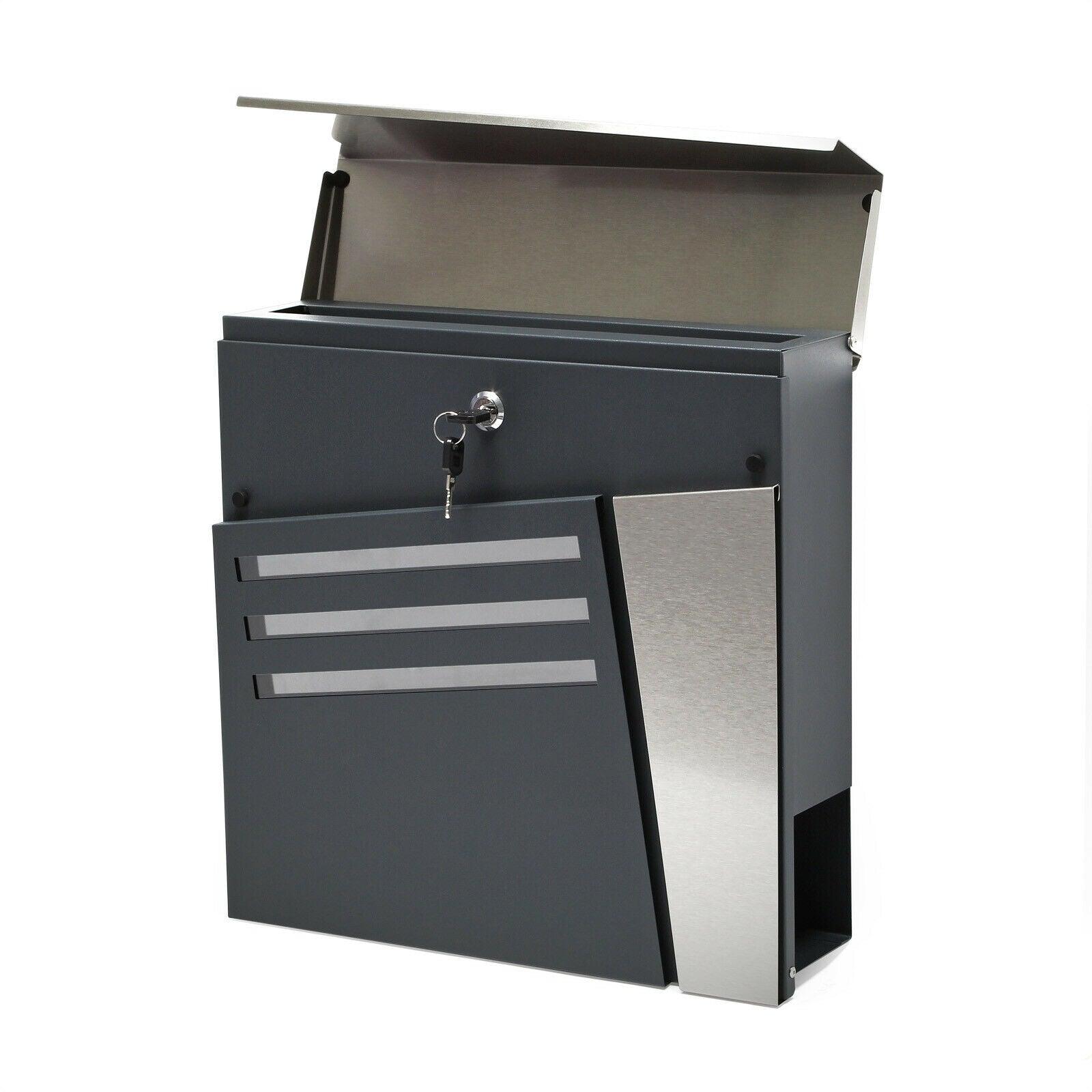 Cassetta postale di design da parete in acciaio zincato antracite e giornali in acciaio inox antracite 16_0000096